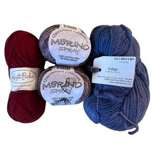 Merino Wool Yarn Lot 4 Skeins Malabrigo Indigo Knit Picks Red Queensland Purple